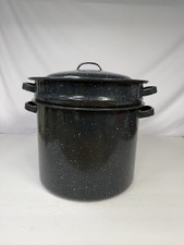 Granite Ware 7.5 Qt Blancher Pasta Pot Set Black Speckled Enamel Steamer 3 Pc picture