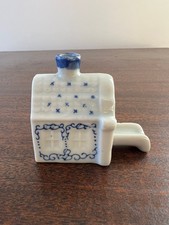 Vintage Japan Mini Smoking House Delft Blue White Porcelain Chimney picture