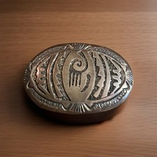 Hopi Vintage Sterling 925 Overlay Belt Buckle Oval 20 Gram 2.25x1.5” picture