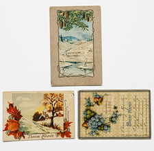 Lot 3 Antique Happy New Year Postcards c1909 Art Nouveau Glitter Embossed picture