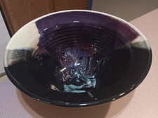 LARGE groovy Vintage MCM psychedelic DRIP GLAZE Pottery BOWL signed BML? BWL? picture