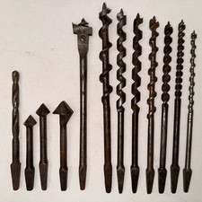 12 Vintage Bit Brace Hand Drill Bits ~ Auger, Adjustable, Countersink picture