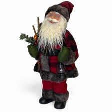 18” Northlight Standing Santa Figurine Buffalo Plaid Woodland Cinnamon Sticks picture