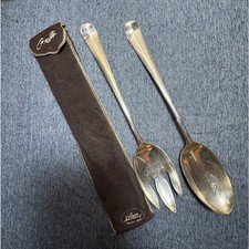 Vintage Gerity Silverplated Georgian Large Salad Serving Fork & Spoon Set w/Box picture