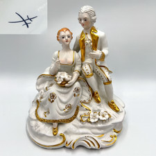 Massive Dresden Porcelain Figurine Couple in Love Vintage Germany Gold Gilded picture