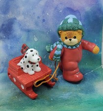LF8 Enesco Lucy and Me Lucy Rigg Bear Winter Bear Pulling Dalmation On Sled 1997 picture