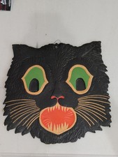 BIG Vtg Halloween Beistle Cat Face Deeply Embossed, 12