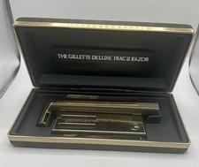 Vintage 1972 Gillette Deluxe Trac II Gold Razor Set Case Manual Complete MINT picture