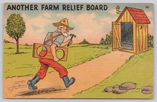 Humorous Farm Relief Board Outhouse Cartoon Postcard 1942 Flagstaff AZ picture