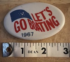 Vintage 1967 Let's Go Boating Button Pin Blue Flag Red White Blue  picture