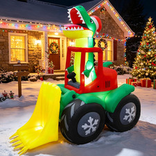 6 FT Christmas Inflatable Yard Décor, Dinosaur Driving Loader picture