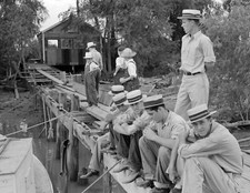 1938 Men Sitting on the Dock, Boothville, Louisiana Old Photo 8.5