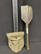 VINTAGE U.S. MILITARY WW2 AMES 1945 TRENCH TOOL SHOVEL WITH ORIG COVER - USA picture