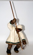 C Alan Johnson Vintage Alaska Inuit Figurine Seal Hunter w/Spear RARE 1962 10'' picture