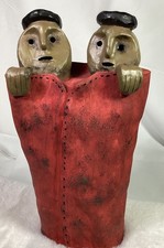 Judy Peele Tribal Blanket People Sculpture Figure Limited Edition Red Couple 11” picture
