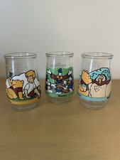 Lot of 3 Vintage 90s Welchs Jelly Jar Glasses Disney Winnie Pooh Mickey Goofy picture