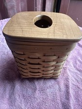 Vintage Longaberger 2004 Wood Tall Tissue Basket, lid and plastic protector. picture