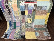 VTG Hand-Made Patchwork Quilt Yarn Tied 64x80 Farmhouse Chickens Cottagecore picture