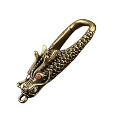 TEAMWILL Vintage Dragon Head Solid Brass Fob Belt Clip Buckle Keychain Ring Hold picture