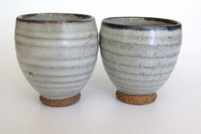 Vintage Japanese Hagi Ware Yunomi Tea Cups Pair Signed Keiichiro Shiun Kiln Set picture