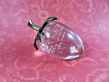 Clear Glass Strawberry Paperweight Controlled Bubbles Metal Stem 3 5/8 In Long picture