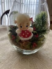 Vintage Christmas floral Little Girl Inside Terrarium glass Holly picture
