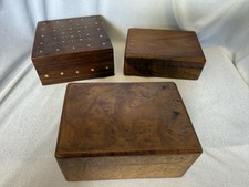 Vintage WOOD Cigarette BOX Lot India Austria Spain Oliv-Art Inlay Burl picture
