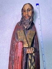 Polychrome Wooden Saint -  Romanesque Vintage Hand Carved Wood Figure 17