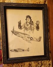 WWII P-51 Mustang Fighter-MOONBEAM MCSWINE-PILOT-FRAME ART-SIGNED-EC picture