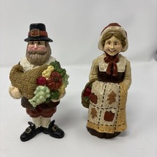 Vtg Lefton Fall Thanksgiving 2 Pilgrim Man & Woman Couple With Cornucopia READ: picture