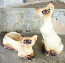 Vintage Pair Siamese Cat Planters National Potteries Co. MCM Flirtatious  picture