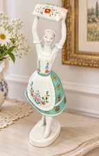 Hollohaza Hungary Girl With Pillow Hand Painted Porcelain Figurine Pillow Dancer picture