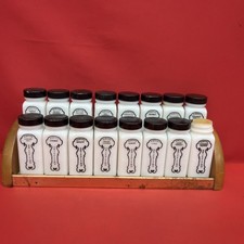 Vintage Griffith’s Milk Glass Spice Jars Set of 16 with Rack Black Lids picture