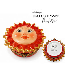 Limoges Peint Main France Sun Face Trinket Box Hand Painted 2.5in Mint, Signed picture