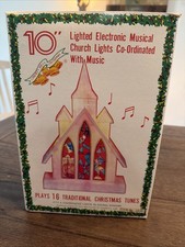 Vintage Liberty Bell Christmas Lighted Musical Church Cathedral Works In Box MCM picture