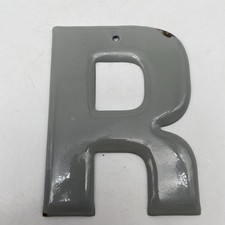 Vintage gray Porcelain Letter “R”  Metal enamel 5.75” 5 3/4” grey picture