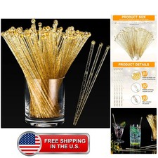 500 Pcs Gold Glitter Plastic Swizzle Sticks Crystal Cake Pops Disposable Cock... picture