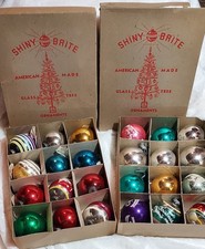 Vintage Shiny Brite Glass Christmas Tree Ornaments 2 Boxes, 24 pcs. picture