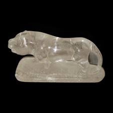 Vintage Clear Crystal Glass Tiger or Big Cat Figure Sculpture Paperweight picture