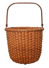 Vintage LARGE XL Lightship NANTUCKET Basket HANDMADE Round  WOOD BASE Brass #6 picture