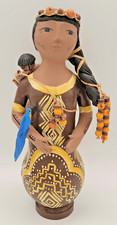 Tribal Mother & Child Statue Figurine UNIQUE Beads Tattoos Folk Art Yanomami ? picture