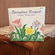 VTG Trinket Box Russ Springtime Bouquet 4x3 spring Easter New In Box picture