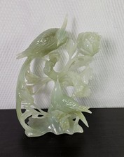 VTG Jade Figurine Chinese Hand Craved 2 Birds & Rose Flower 9