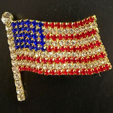 Rhinestone American Flag Pin Brooch - Patriotic Red White Blue picture