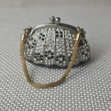 Rucinni Swarovski Crystal Purse Trinket Box Black Silver Gold Mesh Handle Bag picture