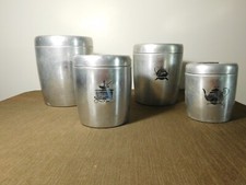 VINTAGE KITCHEN 4 PC WEST BEND COFFEE TEA SUGAR BRUSHED ALUMINUM CANISTER SET picture