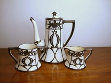 Antique Lenox China White Sterling Sterling Silver Overlay Tea Set picture