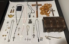 Misc. antique vintage Religious Christian faith items. Some Stamped .925 w/box. picture