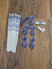 Vtg. Chinese Blue & White Porcelain Koi Carp Motif Chopstick and Rest Set picture