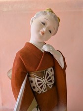 Japanese Kimono Girl Maiko Kyoto Figurine Vintage Ceramic Doll Hand Painted 12in picture